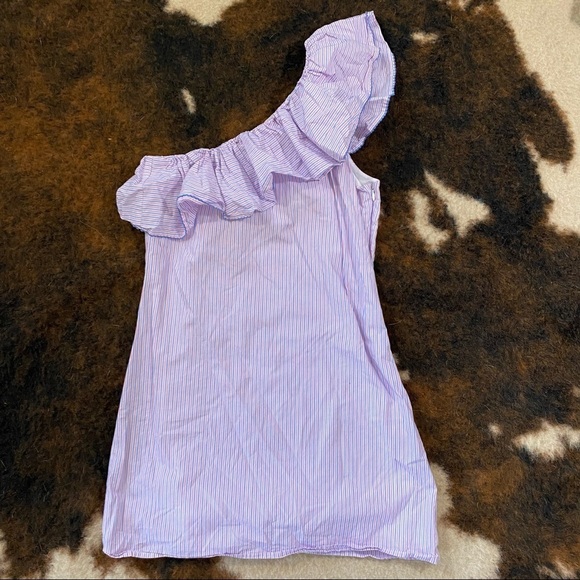 Parker One Shoulder Ruffle Dress Stripe Red Blue - Picture 1 of 7